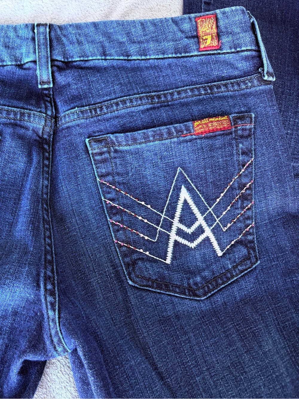 7 For All Mankind Mid Blue Bootcut Jeans with Embroidered Back Pockets